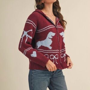 🐾 &Merci Cozy Dachshund Zip-Up Hoodie Sweater | NWT 🐾